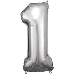 Balónek fóliový narozeninové číslo 1 - stříbrný 86cm