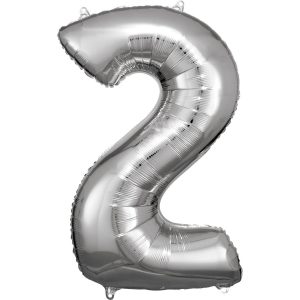 Balónek fóliový narozeninové číslo 2 - stříbrný 86cm
