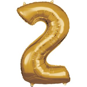 Balónek fóliový narozeninové číslo 2 - zlatý 86 cm