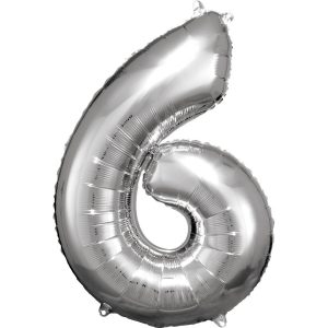Balónek fóliový narozeninové číslo 6 - stříbrný 86cm