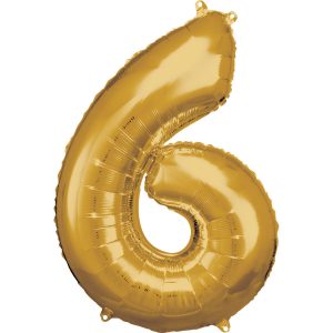 Balónek fóliový narozeninové číslo 6 - zlatý 86 cm