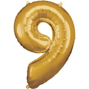 Balónek fóliový narozeninové číslo 9 - zlatý 86 cm