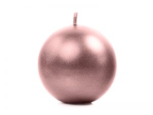 Svíčka - koule metalická růžovo-zlatá 8 cm