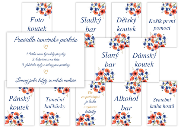 Personal Svatební informační karty - Vlčí máky 12 ks Univerzálna karta: Zložená-2